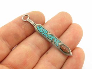 Vintage Sterling Silver Turquoise & Coral Navajo Pendant