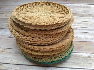 13 VINTAGE WICKER RATTAN BAMBOO PAPER PLATE HOLDERS 2