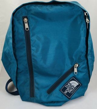 Vintage 1970s The North Face Blue Nylon Backpack Day Hiking Pack Small Zippers