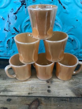 6 Vintage Anchor Hocking Fire King Peach/copper D Handle Luster Coffee Mugs Cups