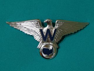 Vintage Wackenhut Security Eagle & Us Map Silver Plated & Enamel 4.  25 " Hat Badge