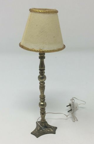 Vintage Dollhouse Miniature Electric Brass Standing Floor Lamp With Shade