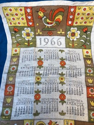 Vintage Linen 1966 Calendar Towel 2