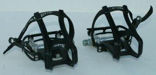 Vintage Mks Sylvan Sy - 1 Bike Pedals W/ Specialized Toe Clips & Christophe Strap