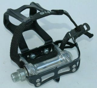 Vintage MKS Sylvan SY - 1 Bike Pedals w/ Specialized Toe Clips & Christophe Strap 3