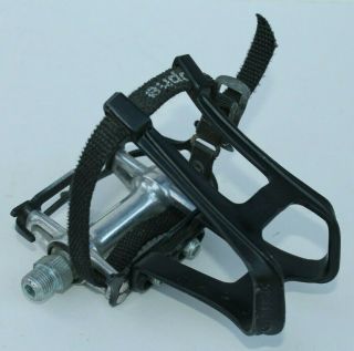 Vintage MKS Sylvan SY - 1 Bike Pedals w/ Specialized Toe Clips & Christophe Strap 6