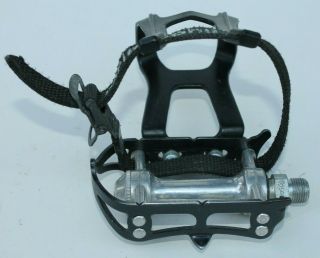 Vintage MKS Sylvan SY - 1 Bike Pedals w/ Specialized Toe Clips & Christophe Strap 7