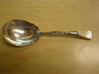 Antique Vintage Mother Of Pearl Handle Sterling Bolster Coin Plate Serving Spoon