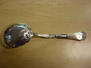 Antique Vintage Mother of Pearl Handle Sterling Bolster Coin Plate Serving Spoon 5