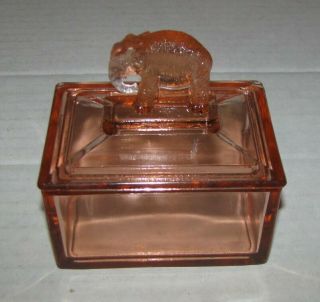 Vintage Jeanette Glass Pink Glass Elephant Powder / Trinket Jar Dish