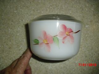 Vintage Fire King Sm Round Covered Bowl With Lid Peach Blossom Usa Made Euc