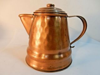 Vintage Hand Made Hammered Copper Tea Kettle,  Teapot With Lid Tin Lined Signed