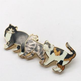 VINTAGE LADIES COSTUME JEWELLERY ENAMEL CAT CATS CROWN AND FISH PIN BROOCH 2