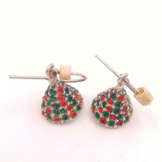 Vintage Sterling Silver Christmas Tree Earrings With Red And Green Crystals