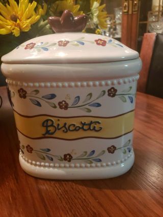 Biscotti Cookie Jar With Lid,  No Chips Or Cracks,  Hand Made For Nonni 