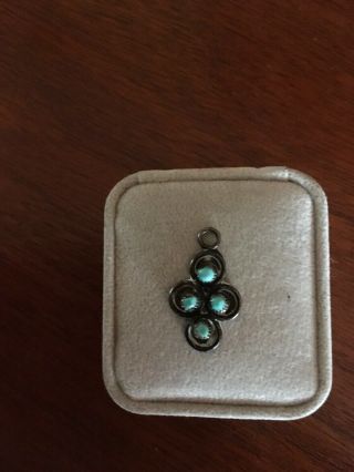 Vintage 1950s Native American Made Sterling Silver Petit Point Turquoise Charm