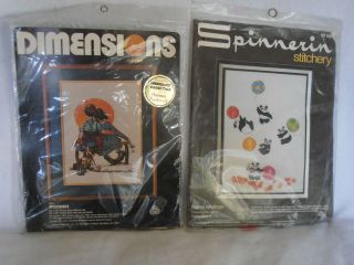 Vtg Spinnerin Dimensions Crewel Embroidery Kit Norman Rockwell Spooners Panda