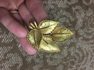 Vintage Signed Bsk Gold Plated Signed Bsk Open Leaf Pin Brooch
