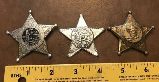 3 Terrific Vintage Toy Deputy Sheriff Badges Pins: 1 With Misspelling