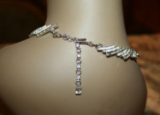 VINTAGE Crown Trifari Silver Tone Crystal Baguette Rhinestone Necklace 4