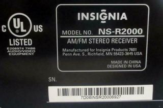 Insignia NS - R2000 2 Channel 200 Watt Receiver Tuner AM FM Vintage Electronics 4