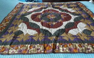 Vintage Cotton Hand Quilted Lap Quilt 45 " X 46 " Great Colors And Design