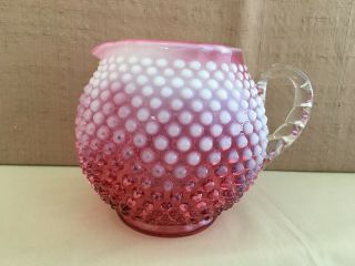 Vintage Fenton Cranberry Opalescent Hobnail Glass Round Pitcher