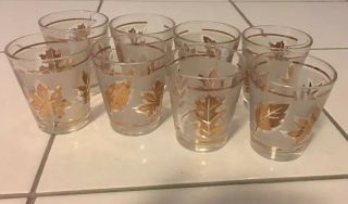 Vintage Shot Glasses Set Of 8,  With Gold And Cream Color Leaves