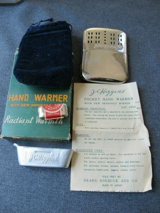 Vintage Jc Higgins Pocket Hand Warmer W/ Pouch Instruccions And Box