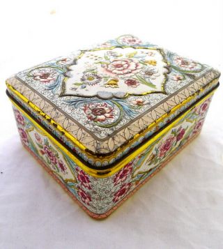 Vintage Embossed Tea Tin With Flower Motif Stamped Made In Holland
