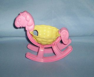 Vintage Mattel 1989 Little Pretty Baby Waggle Rocking Horse Pink And Yellow Htf