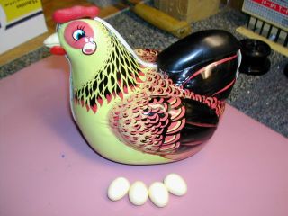 Vintage Tin Toy Hen Lays Eggs Made In China