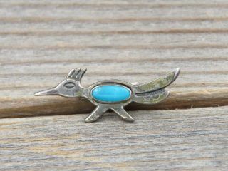 Vintage Navajo Bell Trading Post Sterling Silver Turquoise Road Runner Pin