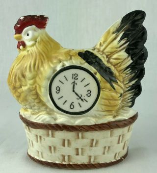 Vintage Ceramic Rooster Wall Pocket Woven Basket Clock 5 " Farmhouse Decor Farm