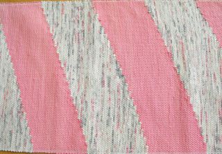Vintage Handmade Rag Rug In Pink And White With Fringe Sweden