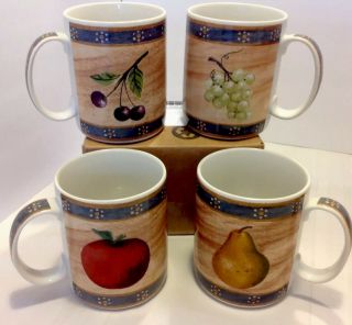 Vintage Block Country Orchard By Gear Coffee Mugs - Set Of 4