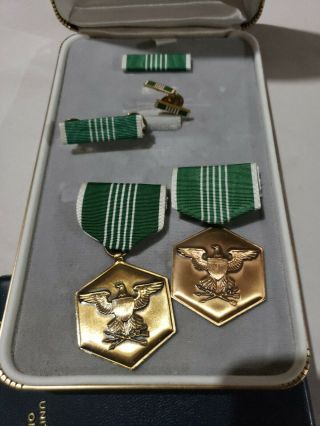 2 - Vtg Set Us Army For Military Merit Medal & Ribbon Pins Tie Tacks Lapel Badges