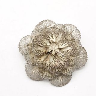 Vintage Solid Silver Large Filigree Flower Pretty Ladies Brooch