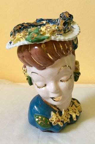 7” Elaborite Glamour Girl Head Vase In Vintage.