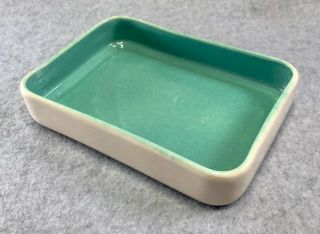 Vintage Pacific Pottery No.  1063 Low Rectangular Bowl Turquoise & White Ex