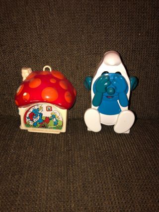 Vintage 1983 Peek - A - Boo Smurf Wind Up Musical.  With Mushroom Lullaby