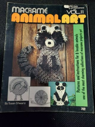 Macrame Animal Art Vol Ii Vintage Pattern Book Raccoon - Panda - Monkey
