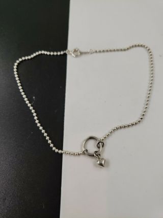 Vintage Sterling Silver 925 Beaded Chain Bracelet Anklet 10.  5 " L (3.  7g)