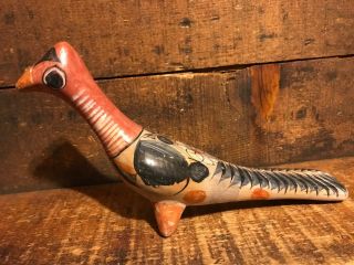Vintage Mexican Folk Art Pottery Burnished Tonala Bird Peacock