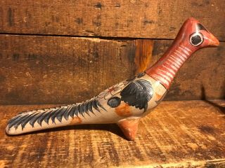 Vintage Mexican Folk Art Pottery Burnished Tonala Bird Peacock 3