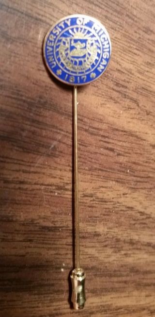 Vintage Gold Tone Stick/lapel Pin University Of Michigan