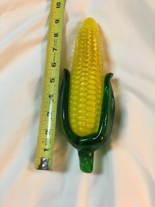 Vintage Hand Blown Glass Yellow Corn With Green Husk Murano Vegetable Italy