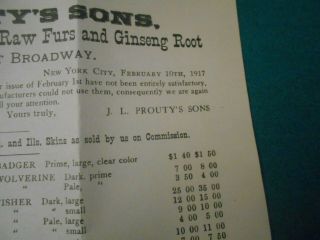 J.  L.  PROUTY ' S SONS FUR PRICE LIST OVER 100 YEARS OLD,  TAG & ENVELOPE 2