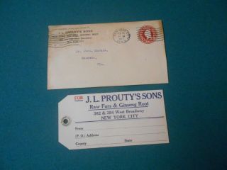 J.  L.  PROUTY ' S SONS FUR PRICE LIST OVER 100 YEARS OLD,  TAG & ENVELOPE 3