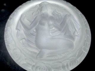Vintage Barolac Czech ? Frosted 4 " Nude Female Art Glass Powder Jar